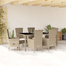 Set comedor de jardín 7 pzas con cojines ratán sintético beige de , Conjuntos de jardín - Ref: Foro24-3277578, Precio: 625,63...