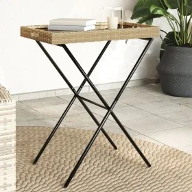 Mesa con bandeja plegable ratán sintético beige 65x40x75 cm de , Mesas de jardín - Ref: Foro24-365130, Precio: 47,15 €, Descu...