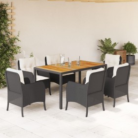 Set de comedor de jardín 7 pzas y cojines ratán sintético negro de , Conjuntos de jardín - Ref: Foro24-3211863, Precio: 754,4...