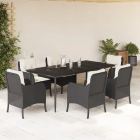 Set de comedor de jardín 7 pzas y cojines ratán sintético negro de , Conjuntos de jardín - Ref: Foro24-3211911, Precio: 748,3...