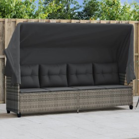 Tumbona con capota y cojines ratán sintético gris de , Tumbonas - Ref: Foro24-368337, Precio: 240,81 €, Descuento: %