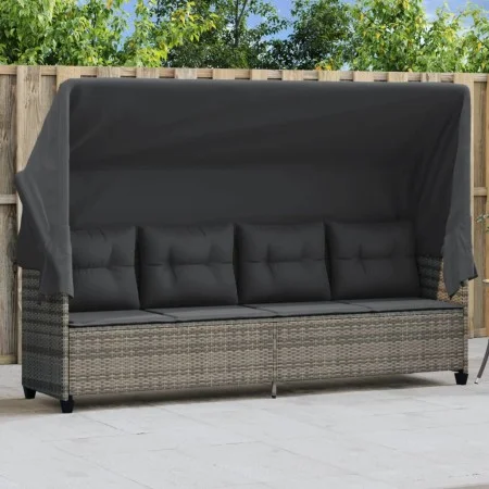 Tumbona con capota y cojines ratán sintético gris de , Tumbonas - Ref: Foro24-368337, Precio: 255,04 €, Descuento: %