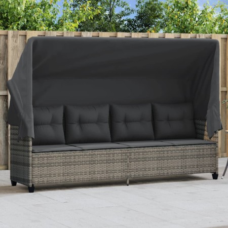 Tumbona con capota y cojines ratán sintético gris de , Tumbonas - Ref: Foro24-368337, Precio: 240,81 €, Descuento: %