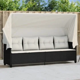 Lounger with hood and black synthetic rattan cushions by , Loungers - Ref: Foro24-368335, Price: 247,80 €, Discount: %