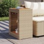 Mesa auxiliar jardín tapa madera ratán PE beige 60x40x75 cm de , Mesas de jardín - Ref: Foro24-366305, Precio: 86,53 €, Descu...