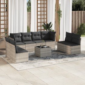 Set muebles jardín 9 pzas y cojines ratán sintético gris claro en Conjuntos de jardín | Comprar online en Foru.es