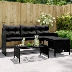 L-shaped garden sofa with black PE rattan table and cushions by , Outdoor sofas - Ref: Foro24-365572, Price: 220,45 €, Discou...