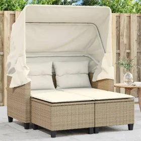 Sofá de jardín 2 plazas con capota y taburetes ratán PE beige de , Sofás de exterior - Ref: Foro24-365784, Precio: 324,13 €, ...