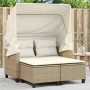 Sofá de jardín 2 plazas con capota y taburetes ratán PE beige de , Sofás de exterior - Ref: Foro24-365784, Precio: 285,96 €, ...