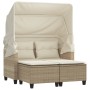 Sofá de jardín 2 plazas con capota y taburetes ratán PE beige de , Sofás de exterior - Ref: Foro24-365784, Precio: 285,96 €, ...