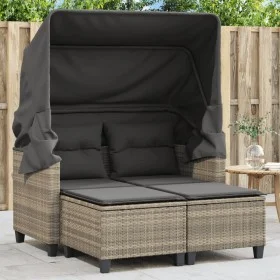 2 seater garden sofa with hood and light gray PE rattan stools by , Outdoor sofas - Ref: Foro24-365786, Price: 299,41 €, Disc...