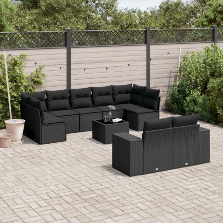Set de sofás de jardín 10 pzas cojines ratán sintético negro de , Conjuntos de jardín - Ref: Foro24-3255362, Precio: 668,73 €...