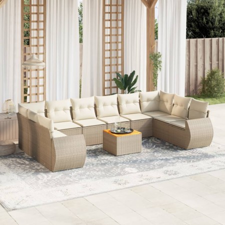 Set de sofás de jardín 11pzas con cojines ratán sintético beige de , Conjuntos de jardín - Ref: Foro24-3257507, Precio: 763,0...