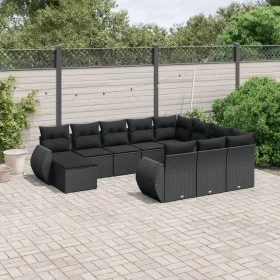 Set de sofás de jardín 11 pzas y cojines ratán sintético negro de , Conjuntos de jardín - Ref: Foro24-3257518, Precio: 707,83...