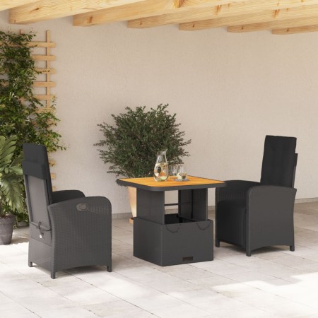 Set comedor de jardín 3 pzas con cojines ratán sintético negro de , Conjuntos de jardín - Ref: Foro24-3277327, Precio: 333,77...