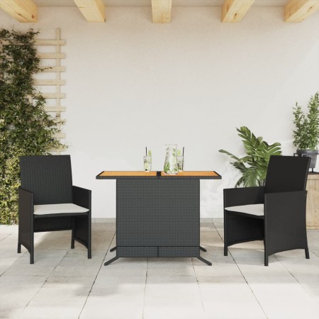 Mesita y sillas con cojines 3 piezas ratán sintético negro de , Conjuntos de jardín - Ref: Foro24-365124, Precio: 189,43 €, D...