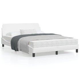 Estructura de cama cabecero cuero sintético blanco 140x190 cm de , Camas y somieres - Ref: Foro24-373179, Precio: 184,46 €, D...