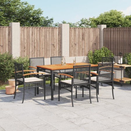 Set de comedor de jardín 7 pzas y cojines ratán sintético negro de , Conjuntos de jardín - Ref: Foro24-3213563, Precio: 441,1...
