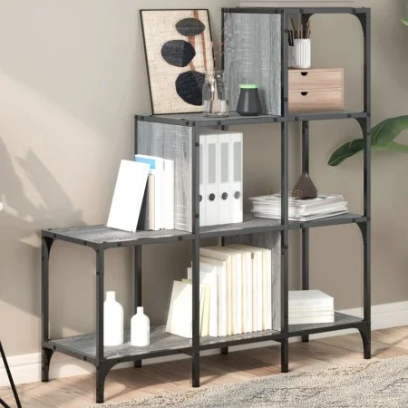 Estantería madera ingeniería y metal gris Sonoma 92x30x102 cm de , Librerías y estanterías - Ref: Foro24-845439, Precio: 65,0...