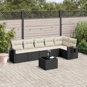Set de comedor de jardín 7 pzas y cojines ratán sintético negro de , Conjuntos de jardín - Ref: Foro24-3220195, Precio: 396,8...