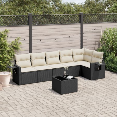 Set de comedor de jardín 7 pzas y cojines ratán sintético negro de , Conjuntos de jardín - Ref: Foro24-3220195, Precio: 396,8...