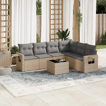 7-teiliges Gartensofa-Set und beige synthetische Rattankissen von , Gartensets - Ref: Foro24-3220218, Preis: 445,36 €, Rabatt: %