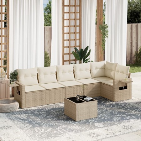 Set sofás de jardín 7 piezas y cojines ratán sintético beige de , Conjuntos de jardín - Ref: Foro24-3220197, Precio: 458,21 €...