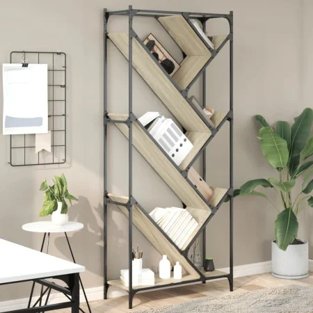 Estantería madera ingeniería y metal roble Sonoma 79x30x180 cm de , Librerías y estanterías - Ref: Foro24-845432, Precio: 93,...
