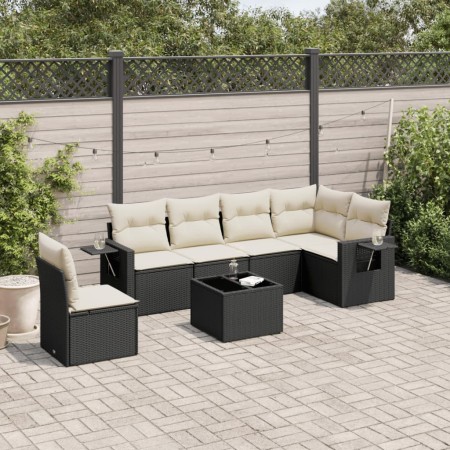 Set de comedor de jardín 7 pzas y cojines ratán sintético negro de , Conjuntos de jardín - Ref: Foro24-3220235, Precio: 396,8...