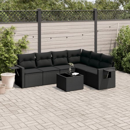 Set de comedor de jardín 7 pzas y cojines ratán sintético negro de , Conjuntos de jardín - Ref: Foro24-3220214, Precio: 450,8...
