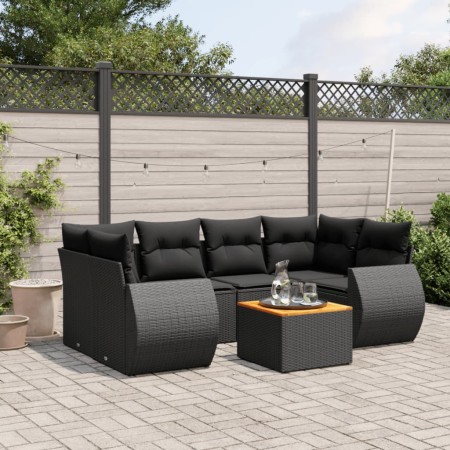 Set de comedor de jardín 7 pzas y cojines ratán sintético negro de , Conjuntos de jardín - Ref: Foro24-3257231, Precio: 486,1...
