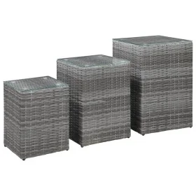 3 Stück Beistelltische Glasoberfläche synthetisches Rattangrau von vidaXL, Seitentische - Ref: Foro24-46985, Preis: 113,99 €,...
