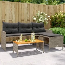 Sofá de jardín en forma de L con mesa y cojines ratán PE gris de , Sofás de exterior - Ref: Foro24-365582, Precio: 233,43 €, ...