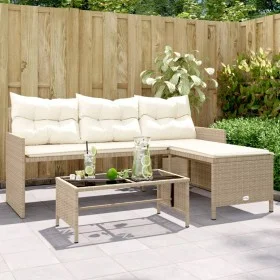 Sofá de jardín en forma de L con mesa y cojines ratán PE beige de , Sofás de exterior - Ref: Foro24-365575, Precio: 246,09 €,...