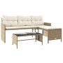 Sofá de jardín en forma de L con mesa y cojines ratán PE beige de , Sofás de exterior - Ref: Foro24-365575, Precio: 240,63 €,...