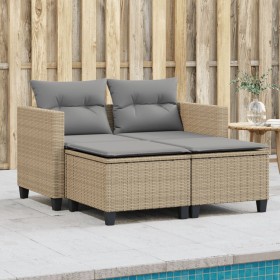 Sofá de jardín 2 plazas con toldo y taburetes ratán PE beige de , Sofás de exterior - Ref: Foro24-365795, Precio: 251,93 €, D...