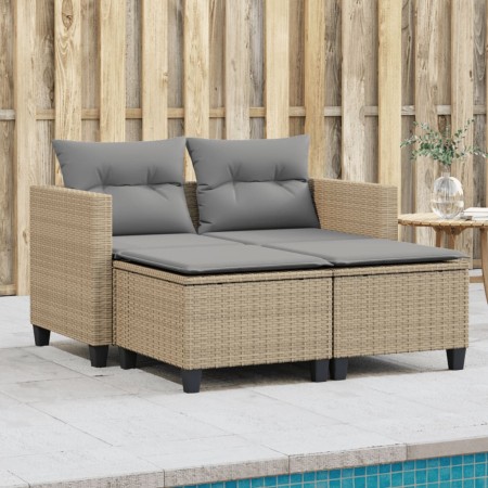 Sofá de jardín 2 plazas con toldo y taburetes ratán PE beige de , Sofás de exterior - Ref: Foro24-365795, Precio: 251,93 €, D...