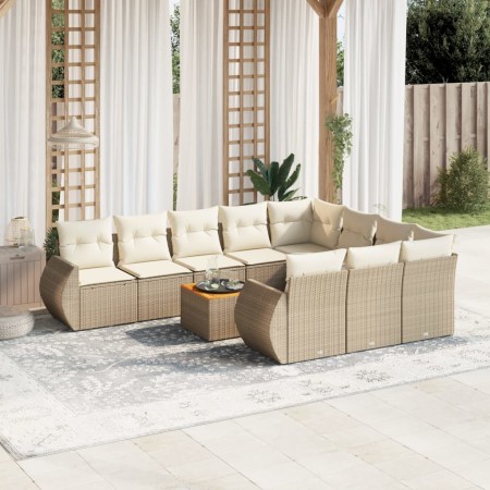 Set de sofás de jardín 11pzas con cojines ratán sintético beige de , Conjuntos de jardín - Ref: Foro24-3257514, Precio: 763,0...