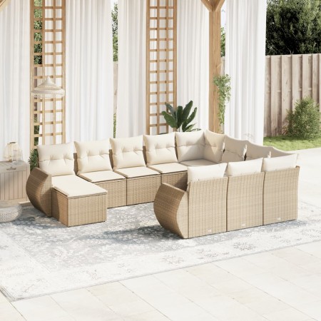 Set de sofás de jardín 11pzas con cojines ratán sintético beige de , Conjuntos de jardín - Ref: Foro24-3257521, Precio: 763,0...