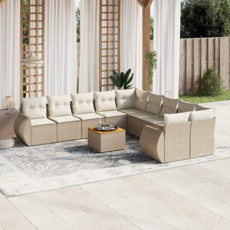 Set de sofás de jardín 11pzas con cojines ratán sintético beige de , Conjuntos de jardín - Ref: Foro24-3257528, Precio: 763,0...