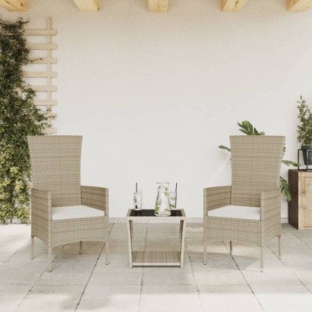 Set comedor de jardín 3 pzas con cojines ratán sintético beige de , Conjuntos de jardín - Ref: Foro24-3277589, Precio: 194,99...