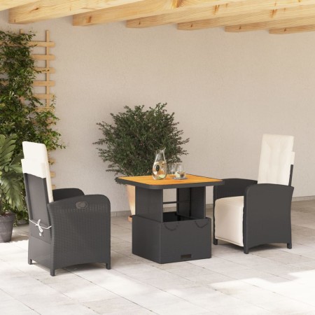 Set comedor de jardín 3 pzas con cojines ratán sintético negro de , Conjuntos de jardín - Ref: Foro24-3277315, Precio: 371,31...