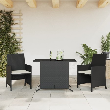 Mesita y sillas con cojines 3 piezas ratán sintético negro de , Conjuntos de jardín - Ref: Foro24-365116, Precio: 186,44 €, D...