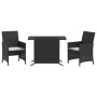 Mesita y sillas con cojines 3 piezas ratán sintético negro de , Conjuntos de jardín - Ref: Foro24-365116, Precio: 186,44 €, D...