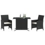 Mesita y sillas con cojines 3 piezas ratán sintético negro de , Conjuntos de jardín - Ref: Foro24-365116, Precio: 186,44 €, D...