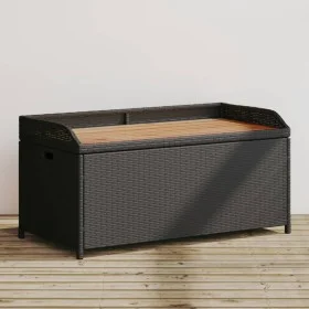 Banco con almacenaje madera acacia ratán PE negro 100x50x52 cm de , Bancos de jardín - Ref: Foro24-365949, Precio: 141,36 €, ...