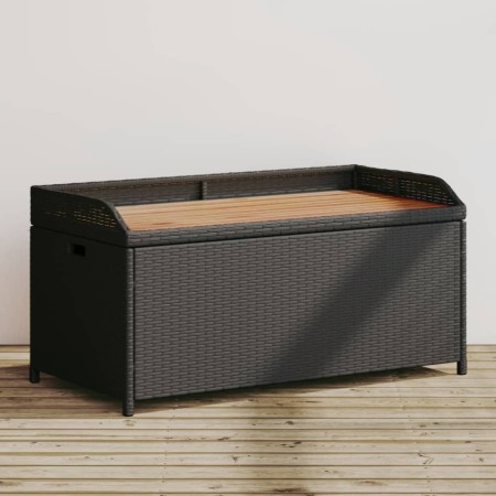 Banco con almacenaje madera acacia ratán PE negro 100x50x52 cm de , Bancos de jardín - Ref: Foro24-365949, Precio: 133,78 €, ...