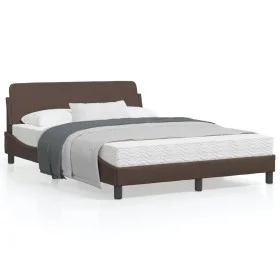 Brown synthetic leather headboard bed frame 140x190 cm by , Beds and slatted bases - Ref: Foro24-373180, Price: 173,25 €, Dis...