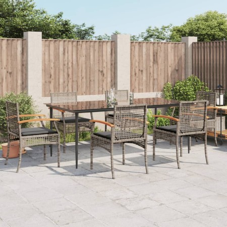 Set comedor jardín 7 pzas y cojines ratán sintético gris de , Conjuntos de jardín - Ref: Foro24-3213615, Precio: 558,52 €, De...