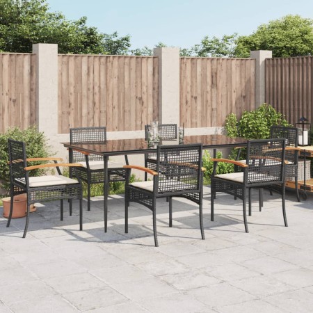 Set de comedor de jardín 7 pzas y cojines ratán sintético negro de , Conjuntos de jardín - Ref: Foro24-3213601, Precio: 542,0...